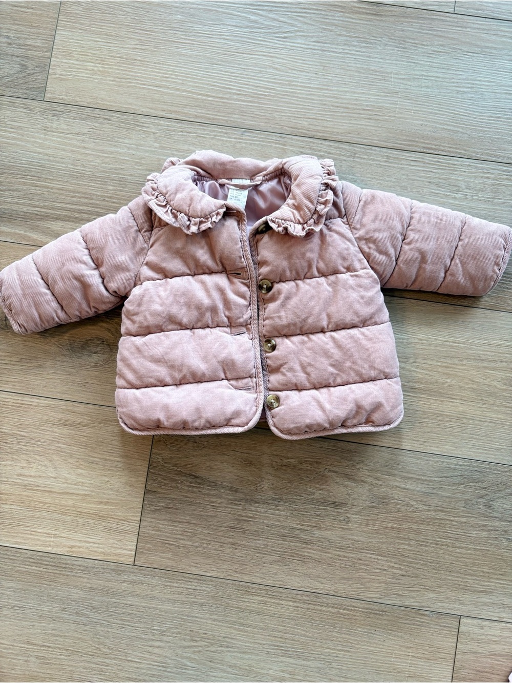 H&M Blush Pink Quilted Ruffle-Collar Puffer Jacket